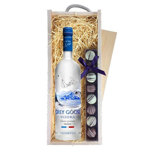 Grey Goose Vodka & Heart Truffles, Wooden Box